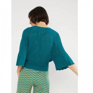 GILET BOHEME VERT TRICOT AJOURE COTON ET TENCEL - BLUTSGESCHWISTER - LE MOUTON A 3 PATTES - 1 2