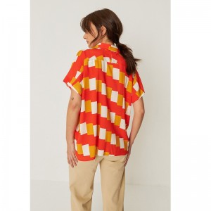 CHEMISIER UMA EN TENCEL IMPRIME GEOMETRIQUE ORANGE - SKFK - 1 2