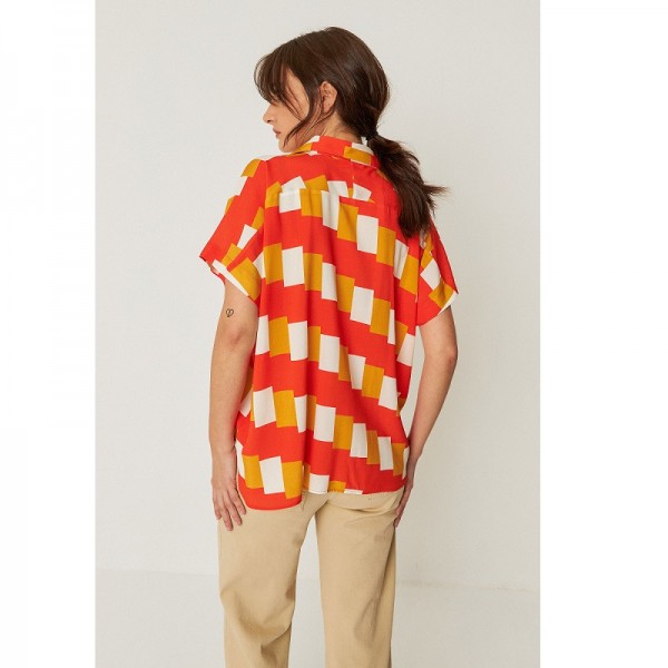 CHEMISIER UMA EN TENCEL IMPRIME GEOMETRIQUE ORANGE - SKFK - 2