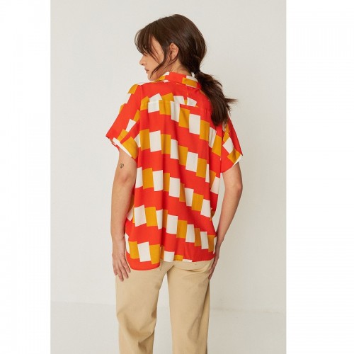 CHEMISIER UMA EN TENCEL IMPRIME GEOMETRIQUE ORANGE - SKFK - 2