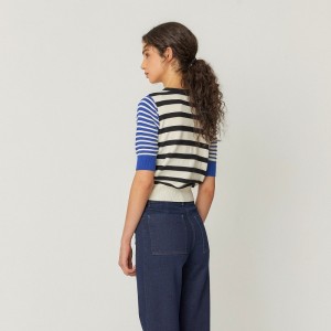 PULL MUIKE MANCHES COURTES COTON BIO RAYE - SKFK - LE MOUTON A 3 PATTES  - 1 2