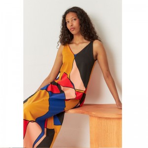 ROBE LONGUE DEBARDEUR MARTINA COTON BIO IMPRIME GEOMETRIQUE COLORE - SKF - LE MOUTON A 3 PATTES - 1