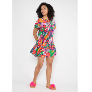 ROBE COURTE FLUIDE EN ECOVERO IMPRIME FLEURS COLOREES - BLUTSGESCHWISTER - LE MOUTON A 3 PATTES - 1 2