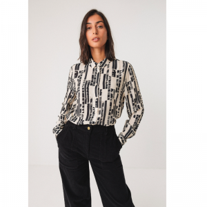 CHEMISIER ASUNE EN ECOVISCOSE IMPRIME NOIR ET BLANC - SKFK - LE MOUTON A 3 PATTES - 1