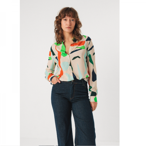 CHEMISIER ASUNE EN ECOVISCOSE IMPRIME - SKFK - LE MOUTON A 3 PATTES - 1