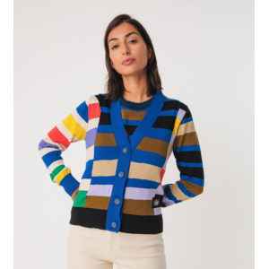 CARDIGAN COTON BIO MAIPI DAMIER MULTICOLOR - SKFK - LE MOUTON A 3 PATTES - 1