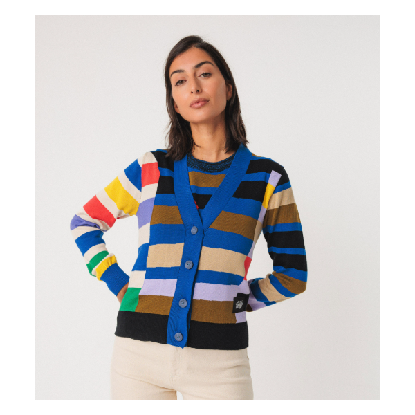 CARDIGAN COTON BIO MAIPI DAMIER MULTICOLOR - SKFK - LE MOUTON A 3 PATTES - 1