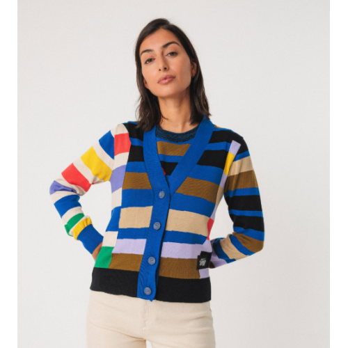 CARDIGAN COTON BIO MAIPI DAMIER MULTICOLOR - SKFK - LE MOUTON A 3 PATTES - 1