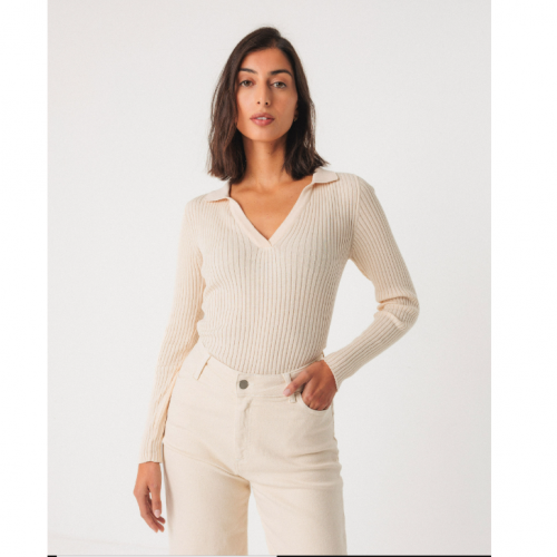 TSHIRT MANCHES LONGUES COTELE COTON BIO ARIZA ECRU - SKFK - LE MOUTON A 3 PATTES - 1