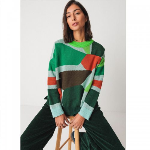 PULL AMPLE TRICOT JACQUARD COTON BIO LEXA MULTICOLOR - SKFK - LE MOUTON A 3 PATTES - 1