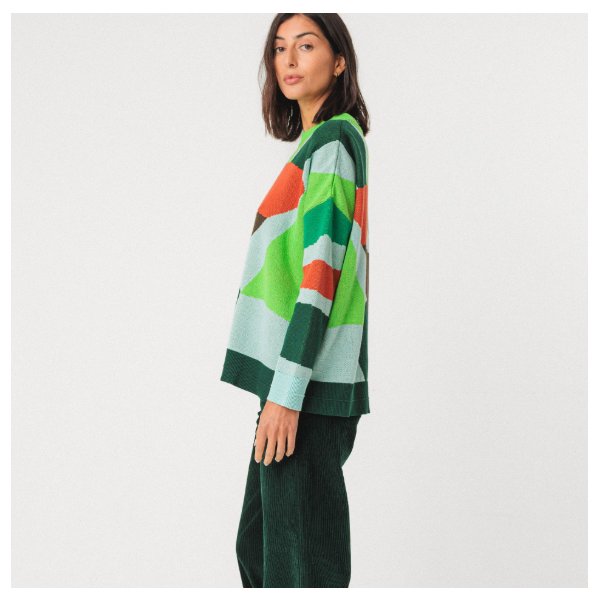 PULL AMPLE TRICOT JACQUARD COTON BIO LEXA MULTICOLOR - SKFK - LE MOUTON A 3 PATTES - 3