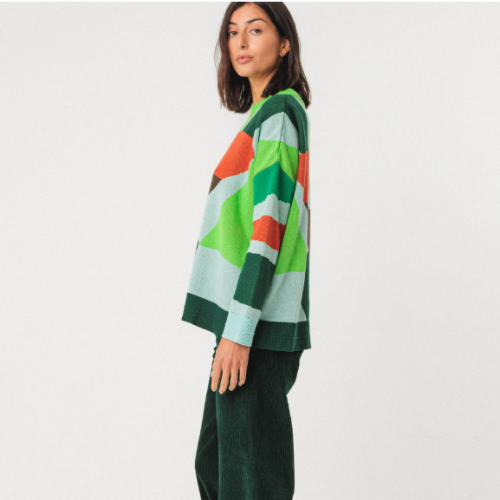 PULL AMPLE TRICOT JACQUARD COTON BIO LEXA MULTICOLOR - SKFK - LE MOUTON A 3 PATTES - 3