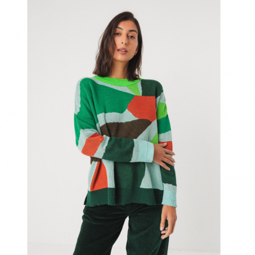 PULL AMPLE TRICOT JACQUARD COTON BIO LEXA MULTICOLOR - SKFK - LE MOUTON A 3 PATTES - 4