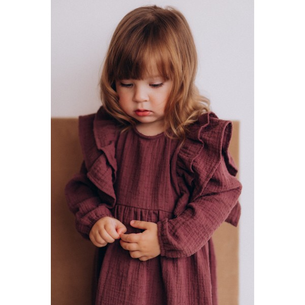 ROBE ENFANT EN MOUSSELINE PRUNE -...