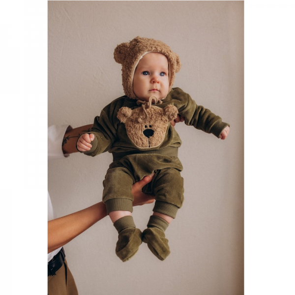 SWEAT BEBE VELOURS VERT OURS- WOOLY...