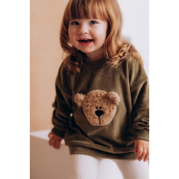 SWEAT ENFANT VELOURS VERT OURS- WOOLY...