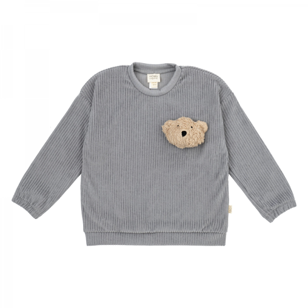 SWEAT ENFANT  VELOURS GRIS OURS -...