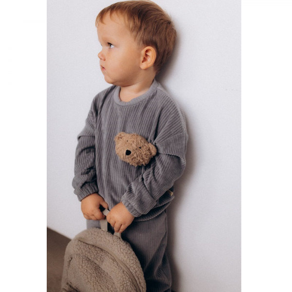SWEAT ENFANT  VELOURS GRIS OURS -...