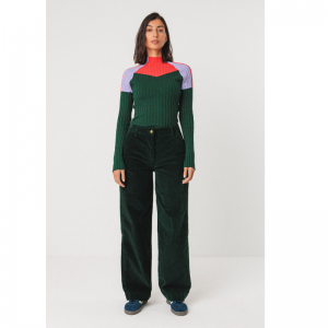 PANTALON LEARTZA LARGE EN VELOURS COTELE VERT FONCE - SKFK - LE MOUTON A 3 PATTES - 1