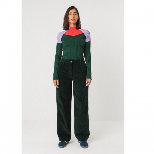 PANTALON LEARTZA LARGE EN VELOURS COTELE VERT FONCE - SKFK - LE MOUTON A 3 PATTES - 1