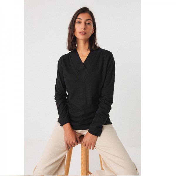 HAUT MANCHES LONGUES IBARNE COTON BIO UNI NOIR - SKFK - LE MOUTON A 3 PATTES - 1