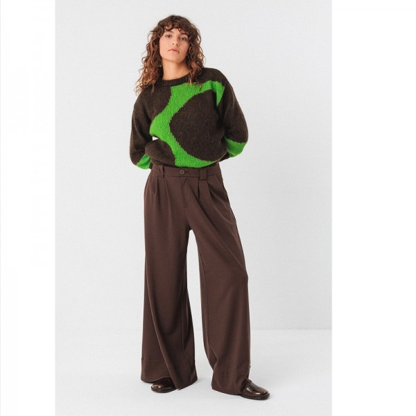 PANTALON PALAZZO TENCEL NIA MARRON - SKFK - LE MOUTON A 3 PATTES - 1