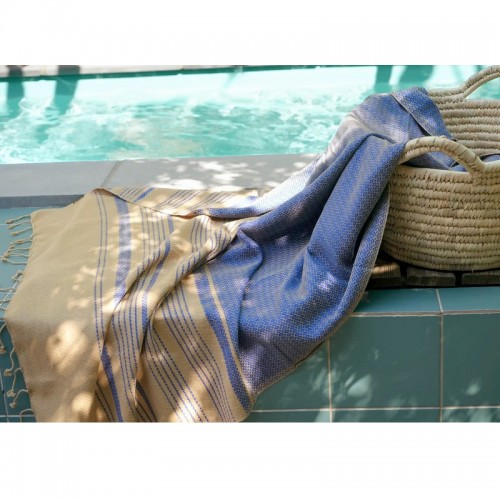 FOUTA SAND COTON BIO SABLE BLEU IMPERIAL - KARAWAN AUTHENTIC - LE MOUTON A 3 PATTES - 2