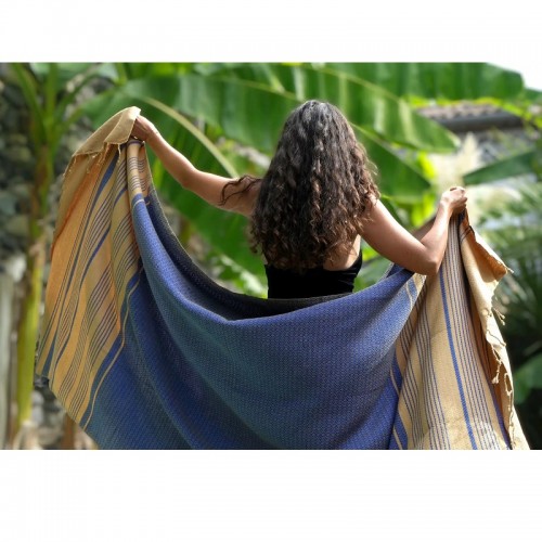 FOUTA SAND COTON BIO SABLE BLEU IMPERIAL - KARAWAN AUTHENTIC - LE MOUTON A 3 PATTES - 3