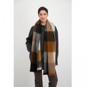 GRANDE ECHARPE ALPAGA ROUGE NOIRE GRISE ET MARRON - ALPACA LOCA - LE MOUTON A 3 PATTES - 1 2