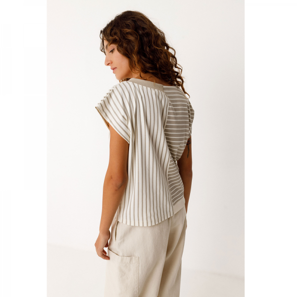 T SHIRT EN COTON BIO RAYE EKAI BEIGE...