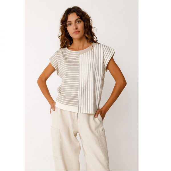 T SHIRT EN COTON BIO RAYE EKAI BEIGE...