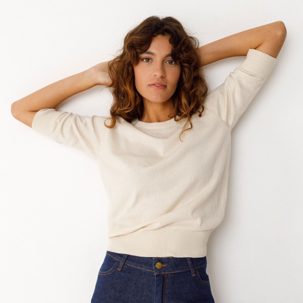 PULL MUIKE MANCHES COURTES IVOIRE - SKFK