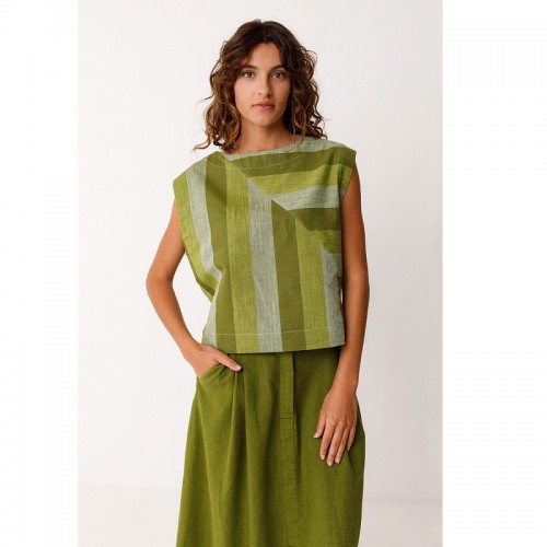 DEBARDEUR LIN COTON BIO LESIA A RAYURES VERTES - SKFK - 1