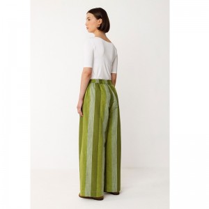 PANTALON LIN COTON BIO LESIA A RAYURES VERTES - SKFK - LE MOUTON A 3 PATTES - 1 2