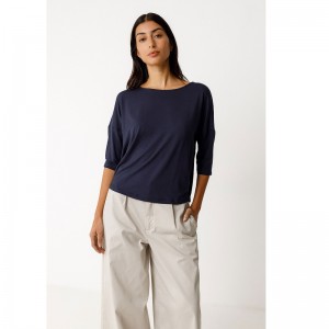 HAUT ZUR TENCEL MARINE COL ROND MANCHES 3/4 - SKFK - LE MOUTON A 3 PATTES - 1