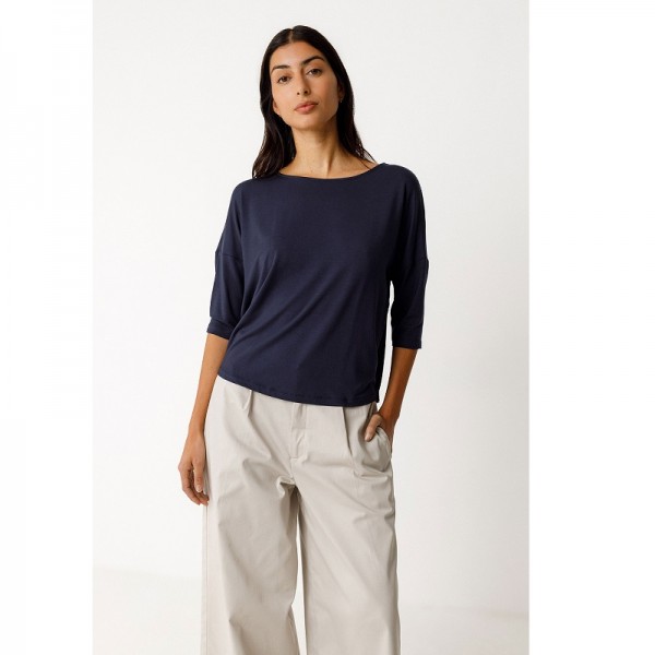 HAUT ZUR TENCEL MARINE COL ROND MANCHES 3/4 - SKFK - LE MOUTON A 3 PATTES - 1