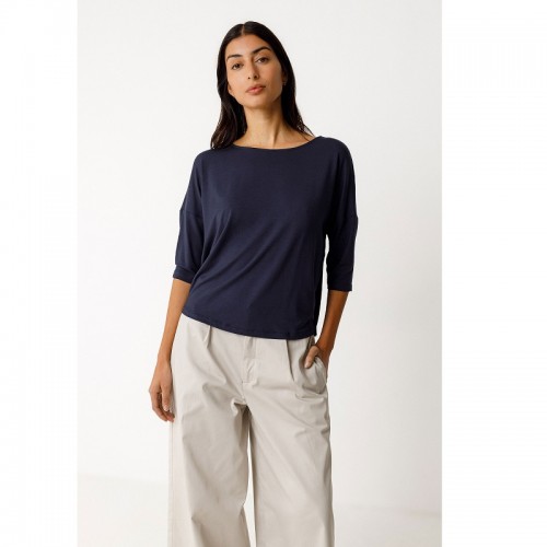 HAUT ZUR TENCEL MARINE COL ROND MANCHES 3/4 - SKFK - LE MOUTON A 3 PATTES - 1