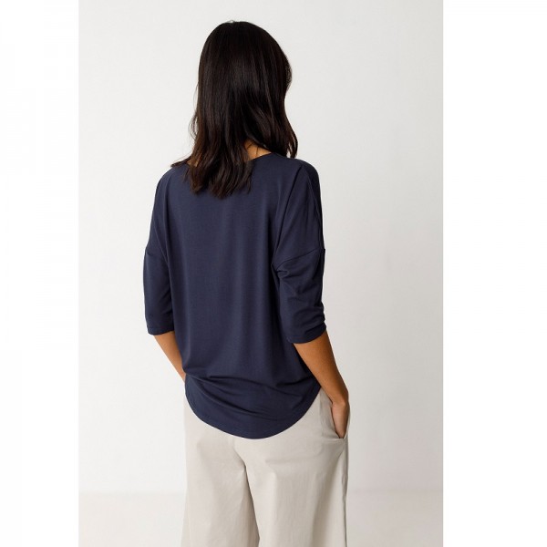 HAUT ZUR TENCEL MARINE COL ROND MANCHES 3/4 - SKFK - LE MOUTON A 3 PATTES - 2