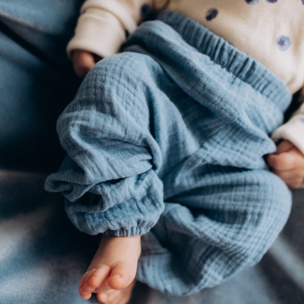 PANTALON LEGER BLEU POUR BEBE - WOOLY...