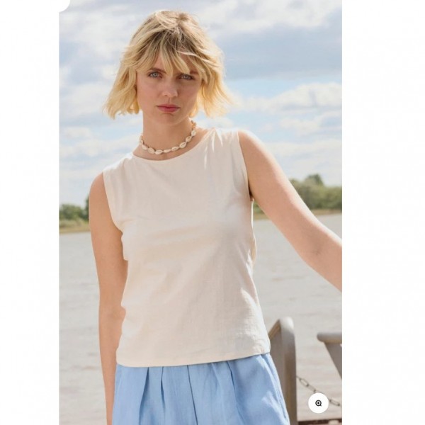 HAUT SANS MANCHE ECRU EN COTON BIO -...