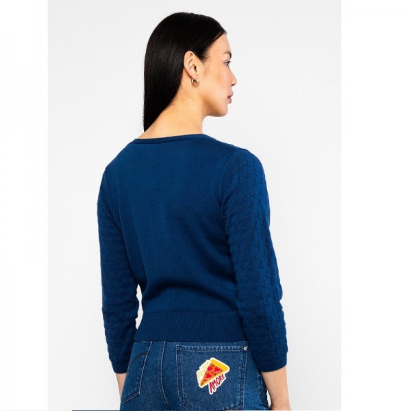 CARDIGAN AJOURE COTON BIO BLEU -...