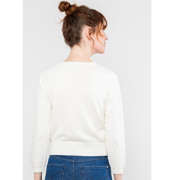 GILET AJOURE COTON BIO BLANC -...