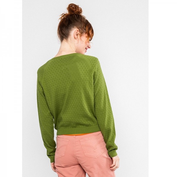 GILET AJOURE COTON BIO VERT-...