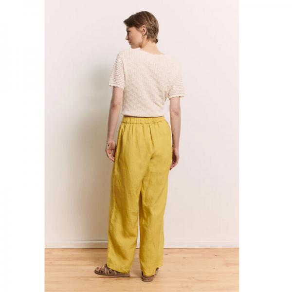 PANTALON LARGE EN LIN JAUNE - TRANQUILLO