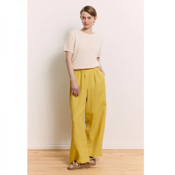 PANTALON LARGE EN LIN JAUNE - TRANQUILLO