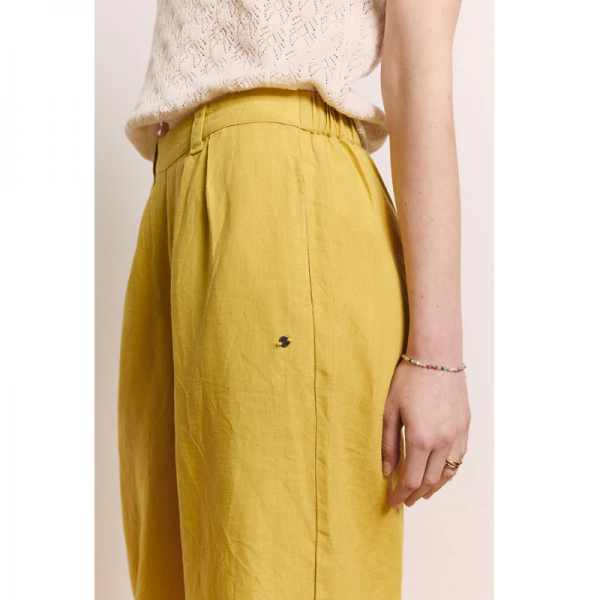 PANTALON LARGE EN LIN JAUNE - TRANQUILLO