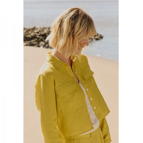 CHEMISE / VESTE EN LIN JAUNE -...