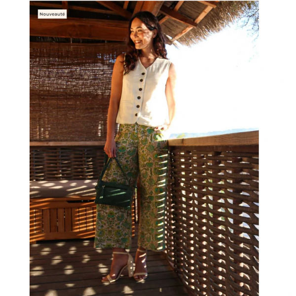 PANTALON AMELIA IMPRIME VERT LIN ECOVISCOSE - LA FIANCEE - LE MOUTON A 3 PATTES - 1