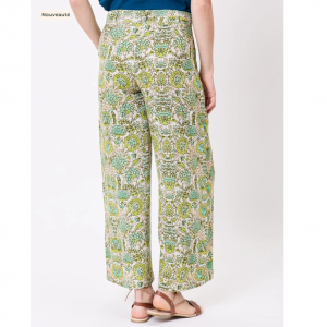 PANTALON AMELIA IMPRIME VERT LIN ECOVISCOSE - LA FIANCEE - LE MOUTON A 3 PATTES - 1 2
