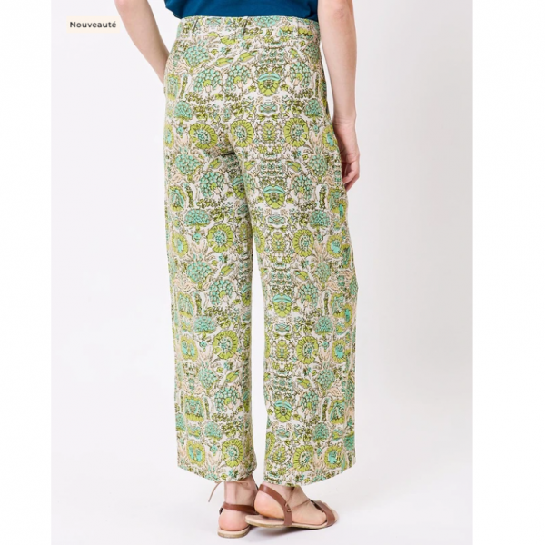 PANTALON AMELIA IMPRIME VERT LIN ECOVISCOSE - LA FIANCEE - LE MOUTON A 3 PATTES - 2